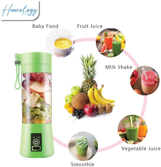 USB Chargeable Juicer Blender Fruit Mixing Machine 6 Blades 380 ml Mini Portable Juicer Blender Milkshake Smoothie Maker