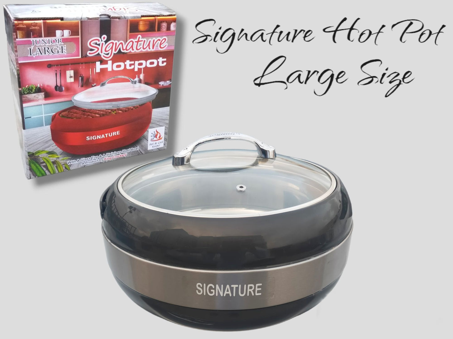 1 Piece Signature Large Hot Pot With Glass Top - Capacity 3.5 Liter Approximately